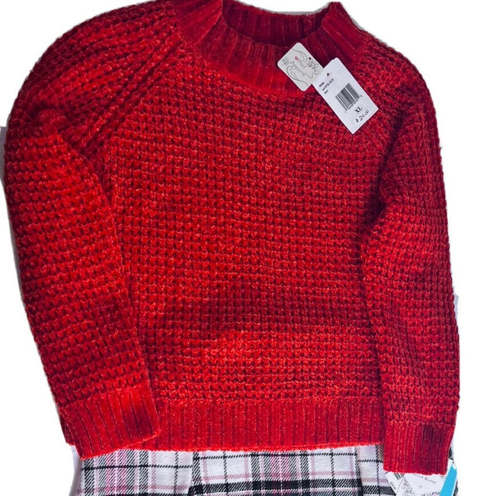 Girls 2 pc Copper Key Plaid skirt, Poof Apparel Red sweater set, size: XL(16)NWT